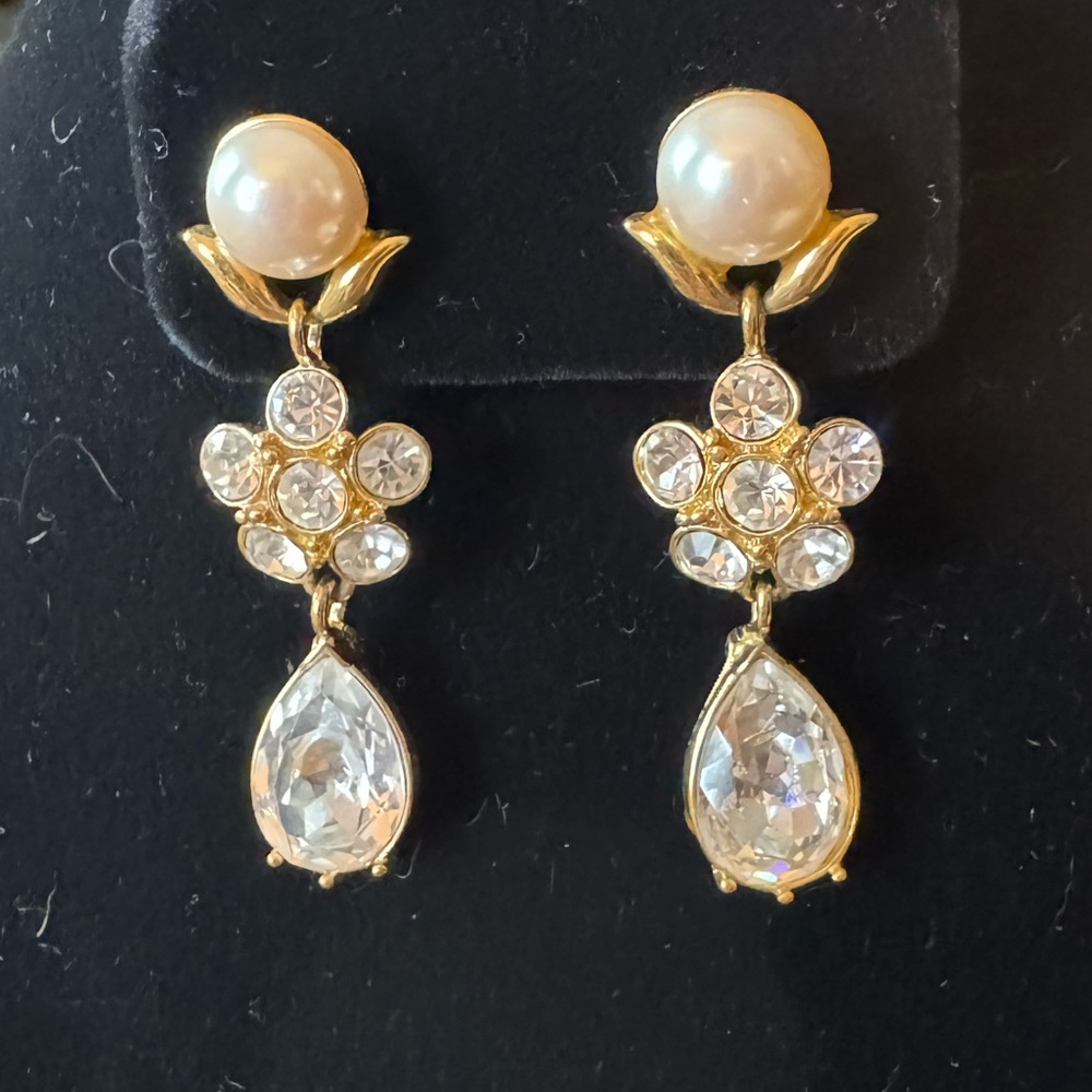 Monet Gold and Crystal Pearl Earrings